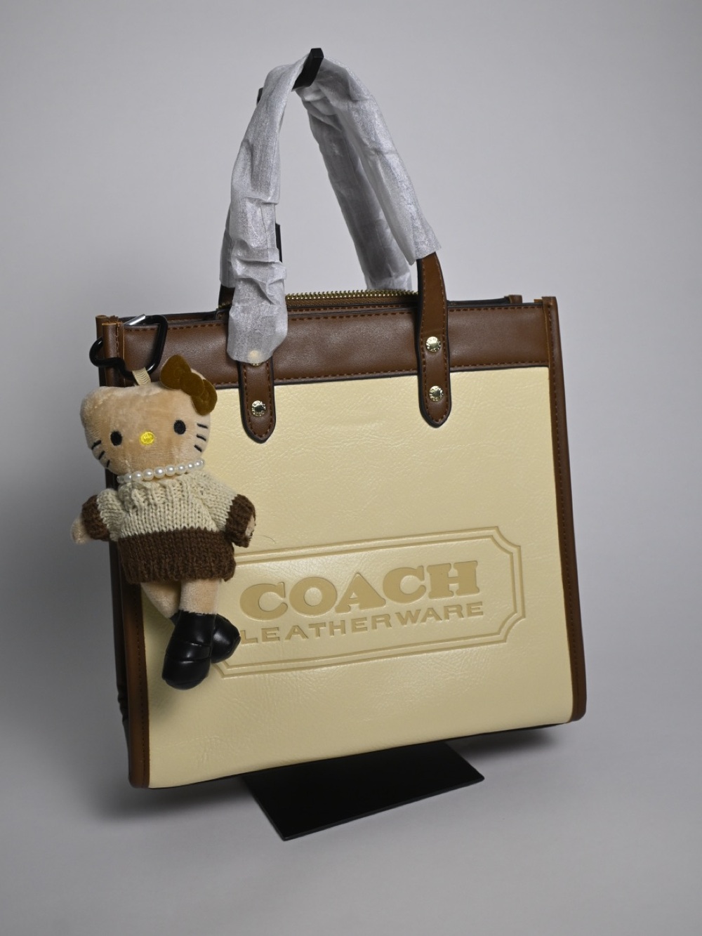COACH Two-Tone Brown and Cream Leather Shopper Tote